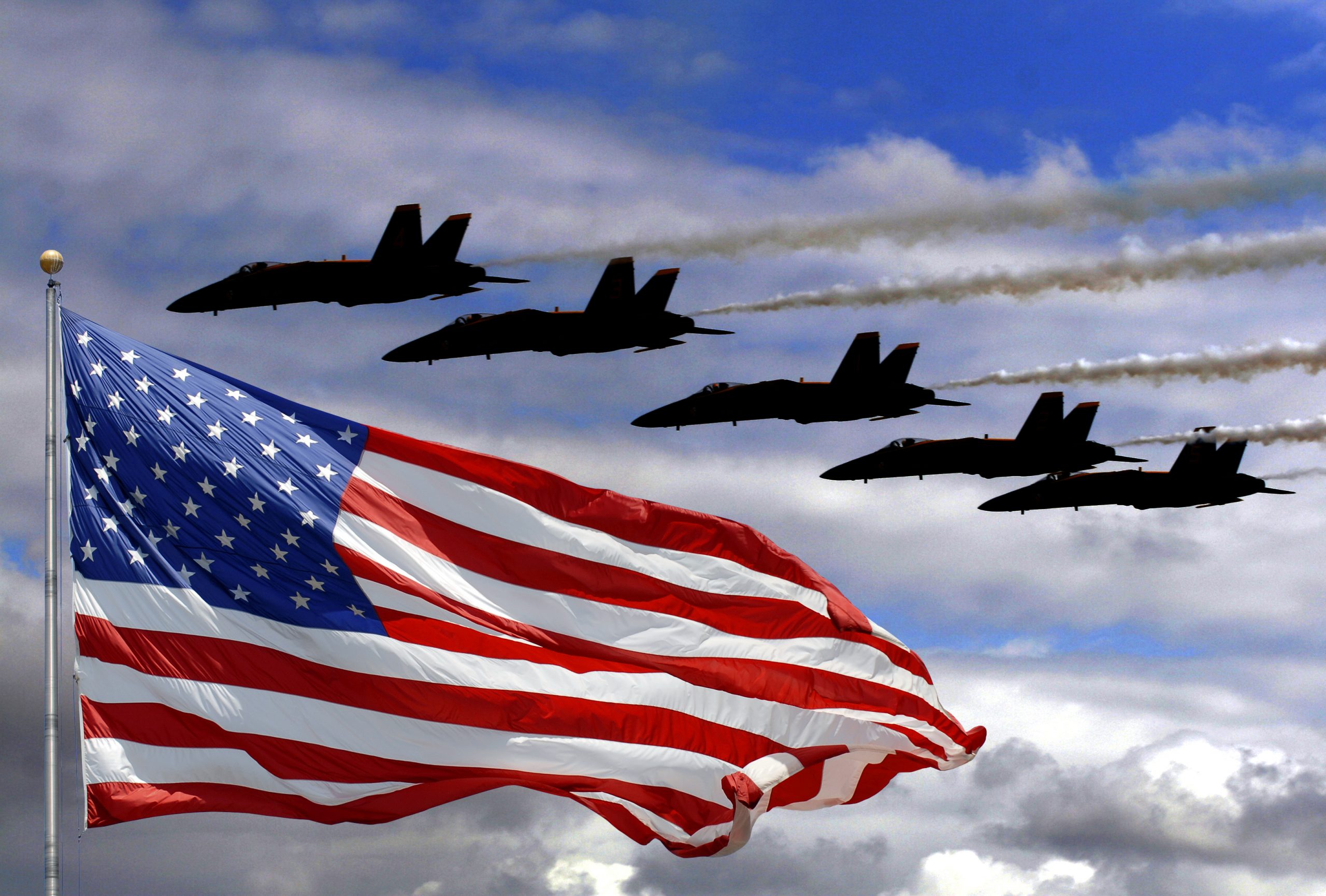 Blue Angels and an American Flag in composite.